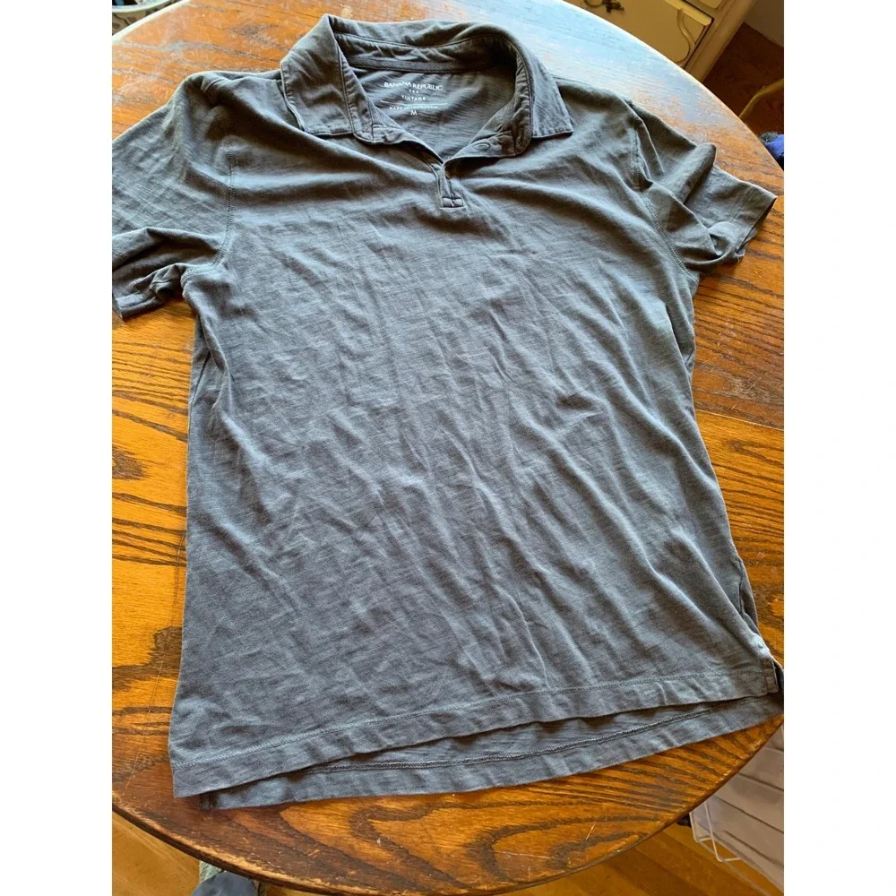 Banana Republic Vintage Mens Slub Cotton Polo Shirt Gray Medium